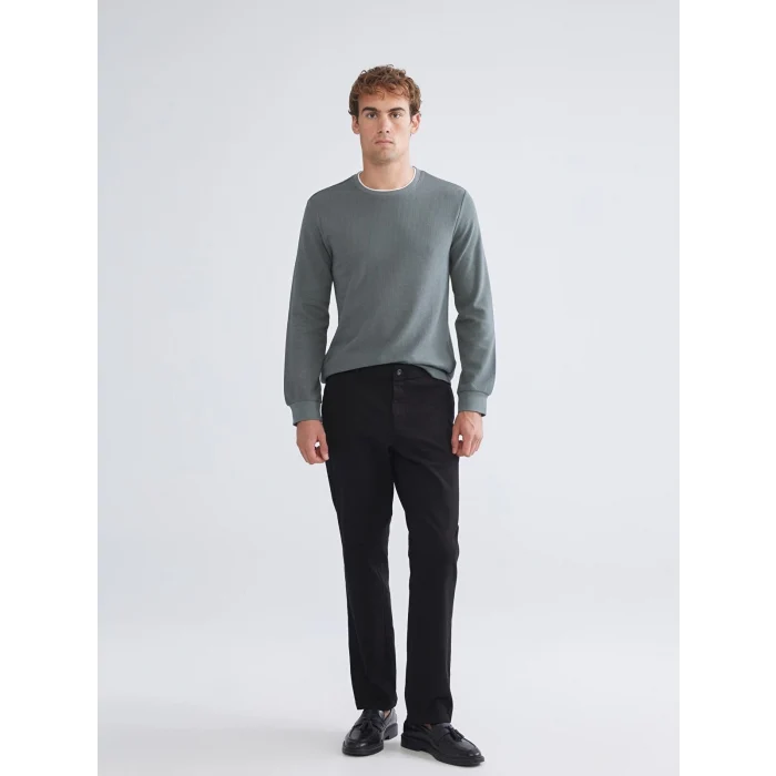 LCWAIKIKI Classic Gri Uzun Kollu Dokulu Erkek Tişört