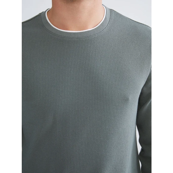 LCWAIKIKI Classic Gri Uzun Kollu Dokulu Erkek Tişört