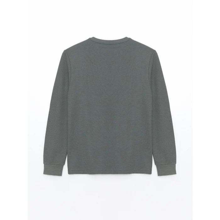 LCWAIKIKI Classic Gri Uzun Kollu Dokulu Erkek Tişört