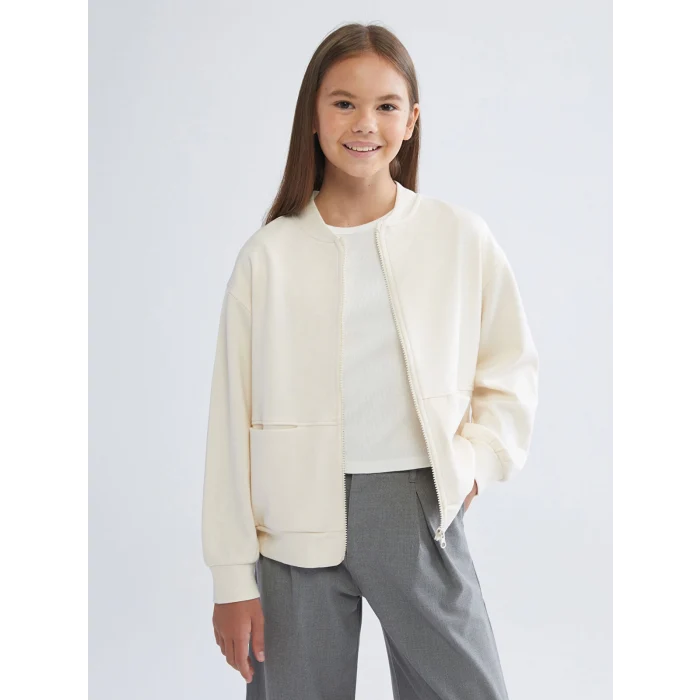 LCW Kids Ekru Kız Çocuk Fermuarlı Sweatshirt