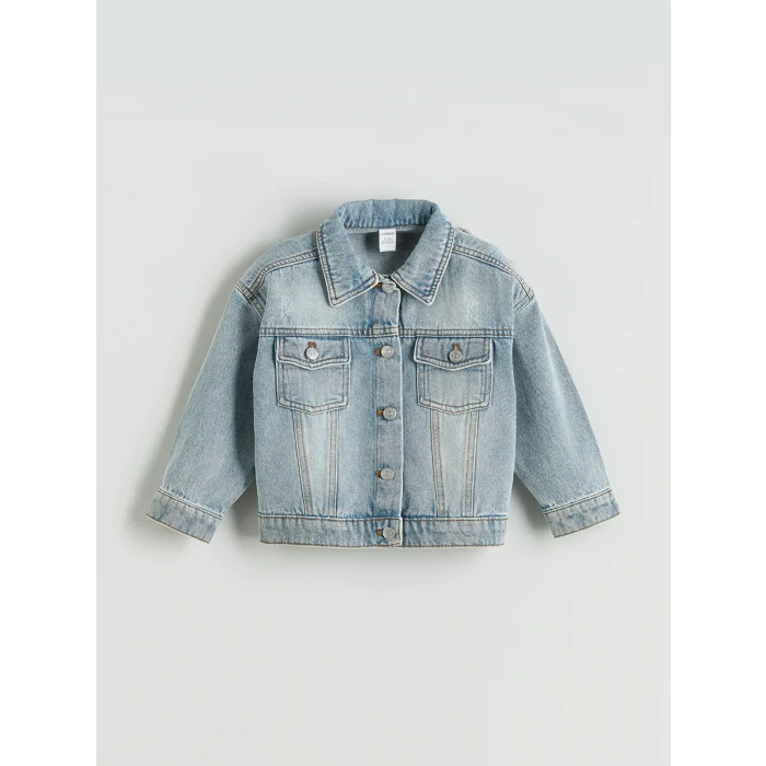 LCW Kids Indigo Düğme Kapamalı Gömlek Yaka Kız Çocuk Jean Ceket