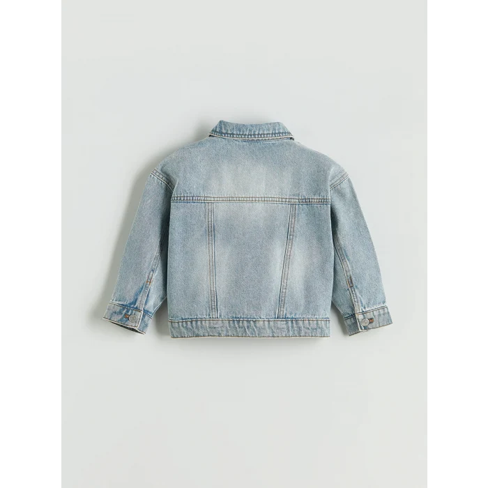 LCW Kids Indigo Düğme Kapamalı Gömlek Yaka Kız Çocuk Jean Ceket