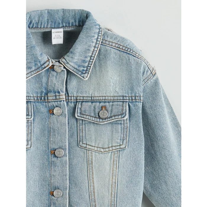 LCW Kids Indigo Düğme Kapamalı Gömlek Yaka Kız Çocuk Jean Ceket