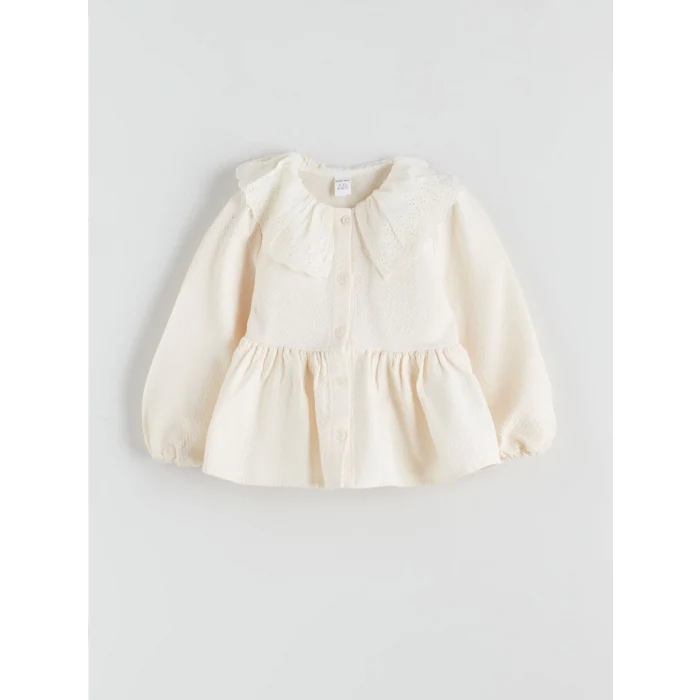 LCW baby Bej Bebe Yaka Kız Bebek Bluz ve Pantolon 2li Takım