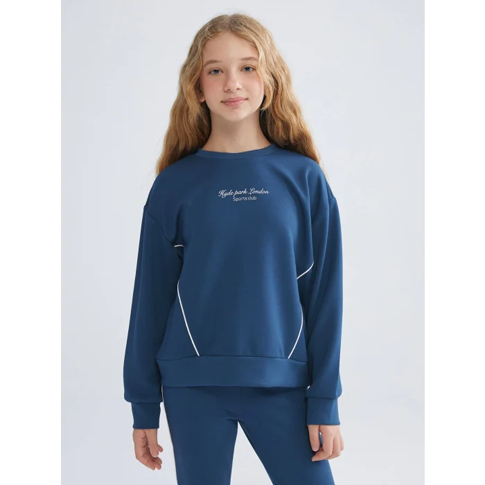 LCW Kids Indigo Bisiklet Yaka Kız Çocuk Eşofman Takım