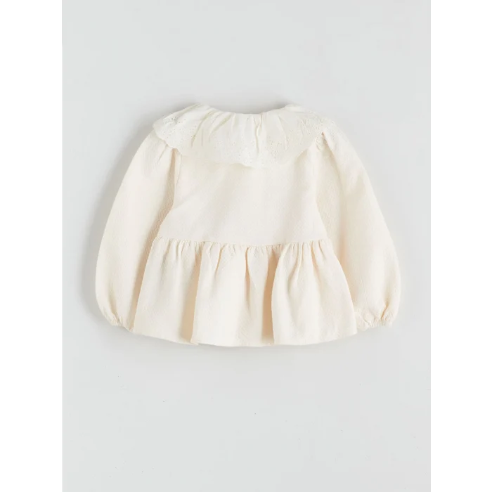 LCW baby Bej Bebe Yaka Kız Bebek Bluz ve Pantolon 2li Takım