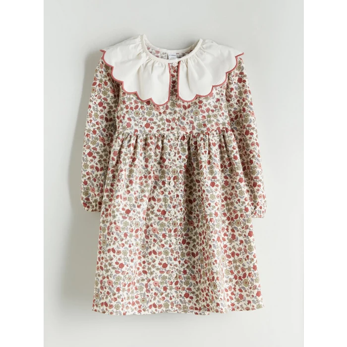 LCW Kids Ekru Bebe Yaka Çiçekli Kız Çocuk Elbise