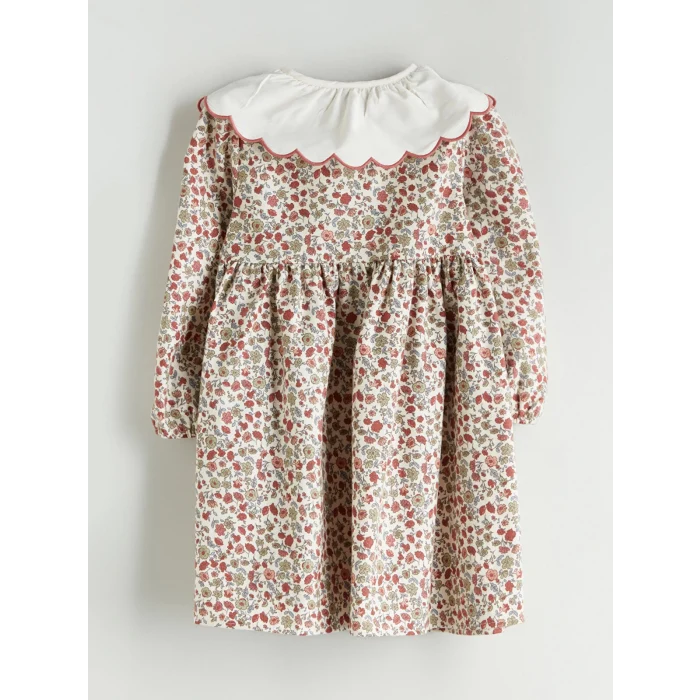 LCW Kids Ekru Bebe Yaka Çiçekli Kız Çocuk Elbise