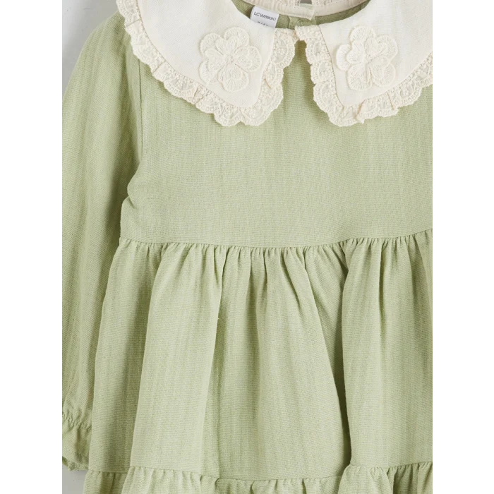 LCW Kids Yeşil Bebe Yaka Müslin Kız Çocuk Elbise