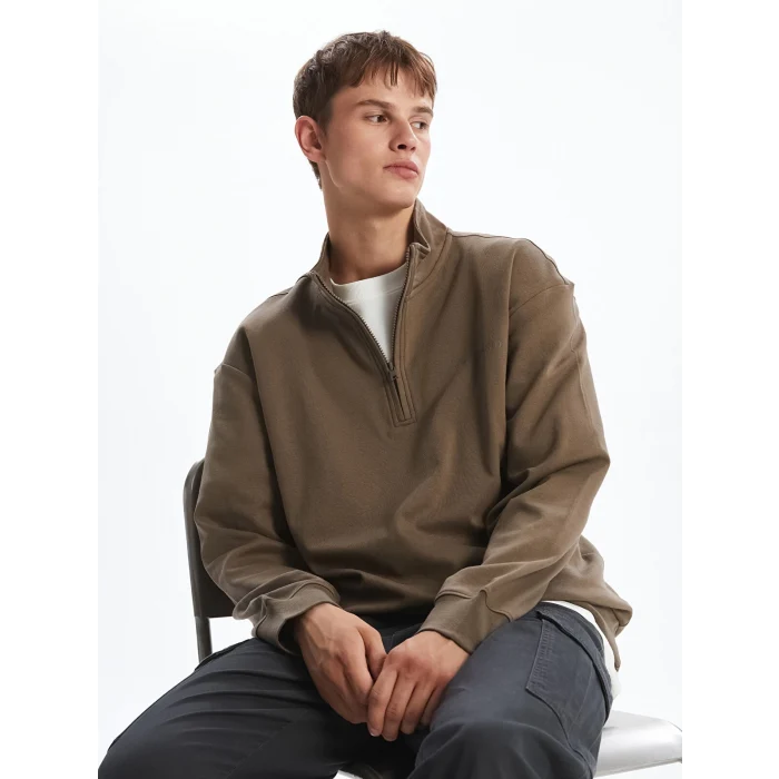 XSIDE Kahverengi Dik Yaka Baskılı Erkek Sweatshirt