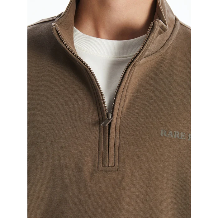 XSIDE Kahverengi Dik Yaka Baskılı Erkek Sweatshirt