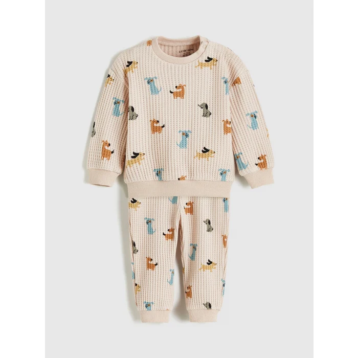 LCW baby Bej Baskılı Erkek Bebek Sweatshirt ve Eşofman Alt 2li