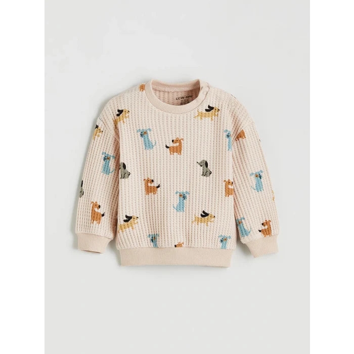 LCW baby Bej Baskılı Erkek Bebek Sweatshirt ve Eşofman Alt 2li