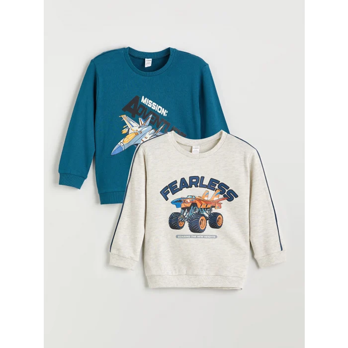 LCW Kids Petrol Bisiklet Yaka Erkek Çocuk Sweatshirt 2li