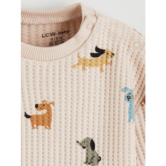 LCW baby Bej Baskılı Erkek Bebek Sweatshirt ve Eşofman Alt 2li