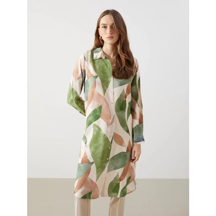 LCWAIKIKI Classic Haki Desenli Kadın Gömlek Tunik