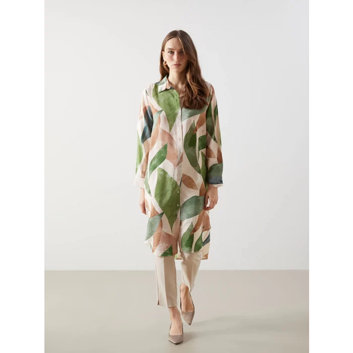 LCWAIKIKI Classic Haki Desenli Kadın Gömlek Tunik