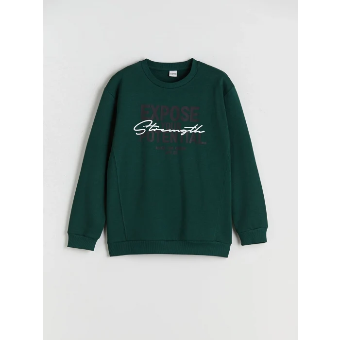 LCW Kids Yeşil Bisiklet Yaka Erkek Çocuk Sweatshirt