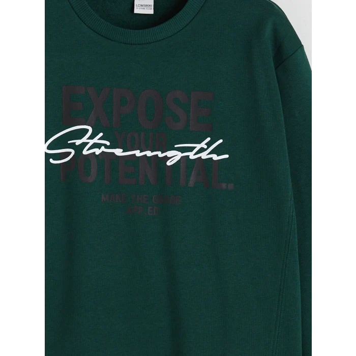 LCW Kids Yeşil Bisiklet Yaka Erkek Çocuk Sweatshirt