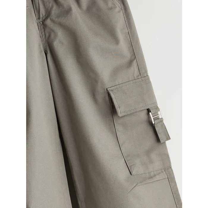 LCW Kids Haki Beli Lastikli Kız Çocuk Kargo Pantolon