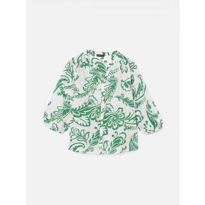 LCWAIKIKI Classic Yeşil Kaçık Yaka Çiçekli Kadın Bluz
