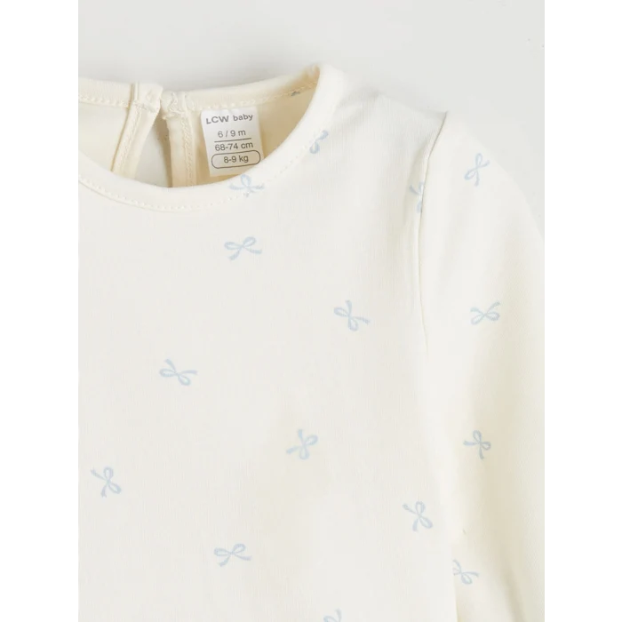 LCW baby Mavi Fiyonk Detaylı Kadife Kız Bebek Salopet Elbise ve Tişört