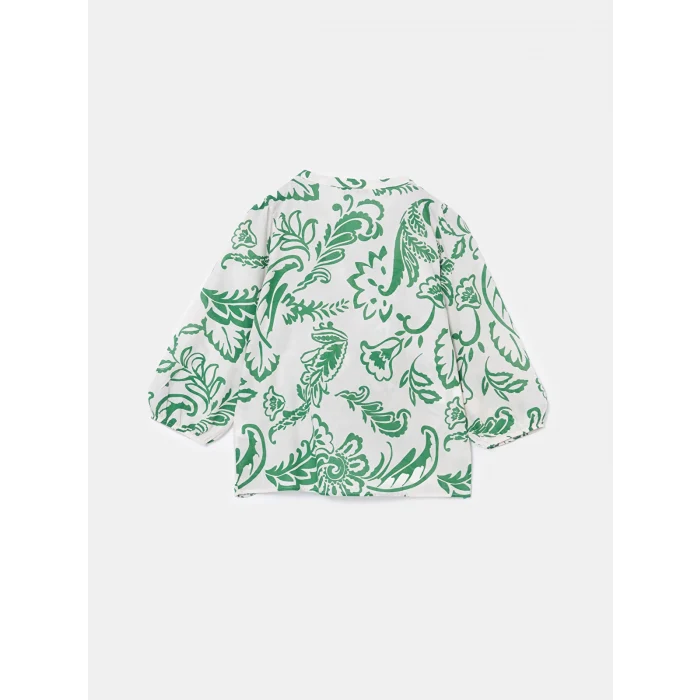 LCWAIKIKI Classic Yeşil Kaçık Yaka Çiçekli Kadın Bluz