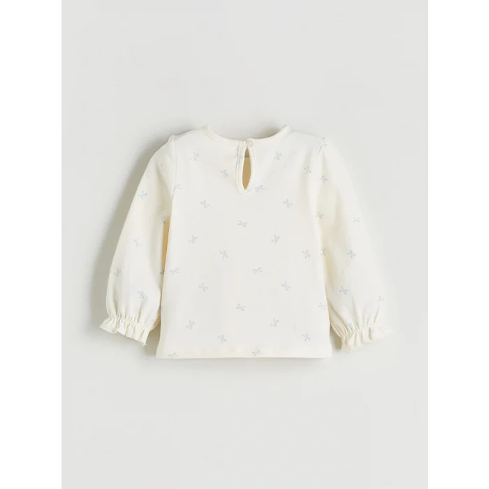 LCW baby Mavi Fiyonk Detaylı Kadife Kız Bebek Salopet Elbise ve Tişört