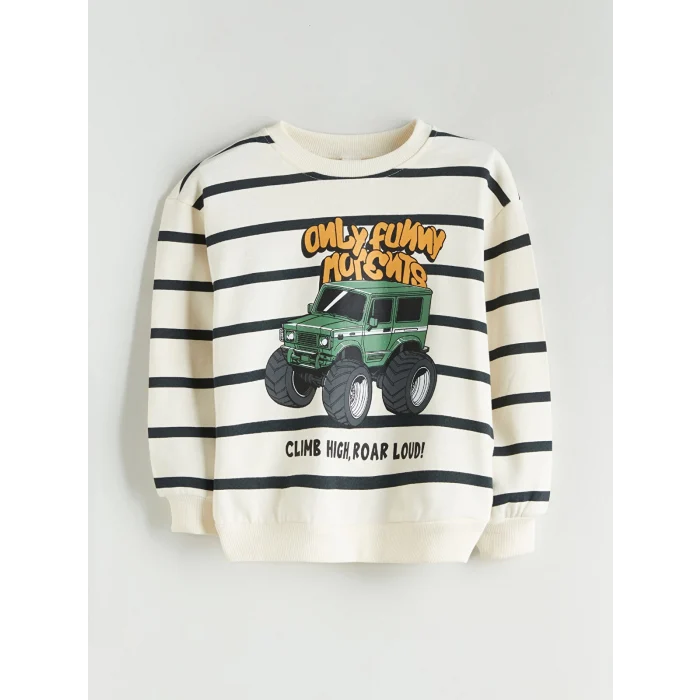 LCW Kids Bej Bisiklet Yaka Erkek Çocuk Sweatshirt ve Eşofman Alt