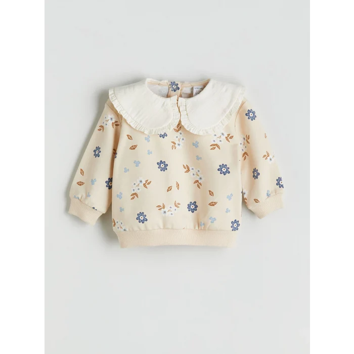 LCW baby Bej Bebe Yaka Kız Bebek Sweatshirt ve Tayt 2li