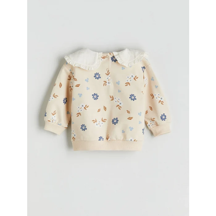 LCW baby Bej Bebe Yaka Kız Bebek Sweatshirt ve Tayt 2li