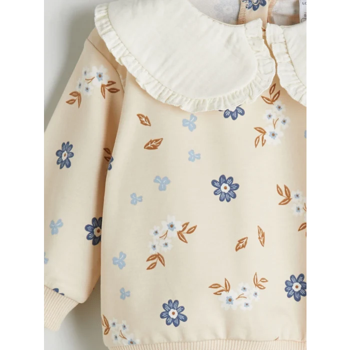 LCW baby Bej Bebe Yaka Kız Bebek Sweatshirt ve Tayt 2li