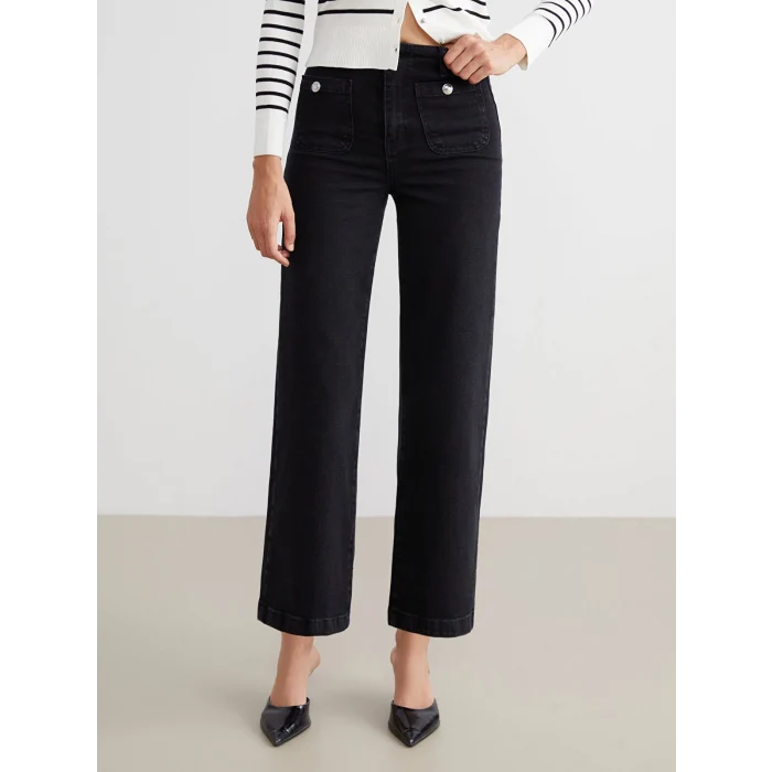 LCW Jeans Siyah Wideleg Kadın Jean Pantolon