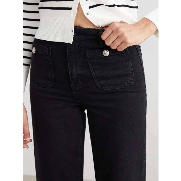 LCW Jeans Siyah Wideleg Kadın Jean Pantolon