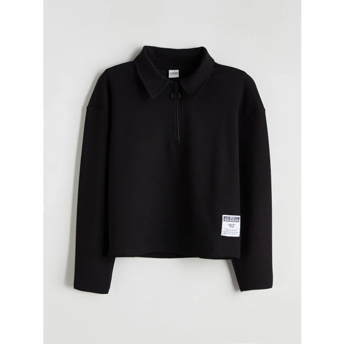 LCW Kids Siyah Polo Yaka Kız Çocuk Sweatshirt ve Pantolon