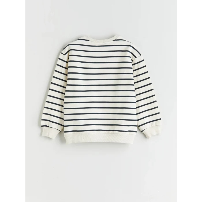 LCW Kids Bej Bisiklet Yaka Çizgili Erkek Çocuk Sweatshirt ve Pantolon 2li Takım