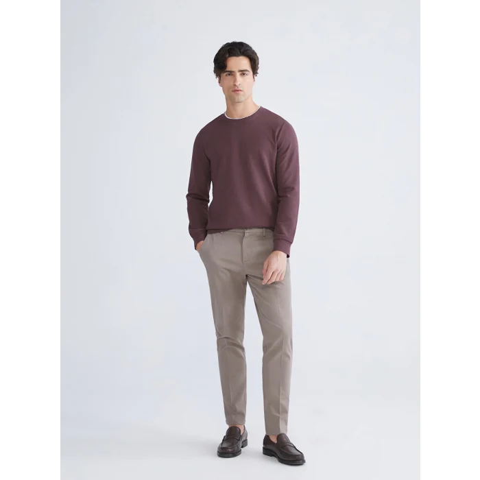 LCWAIKIKI Classic Mürdüm Uzun Kollu Dokulu Erkek Tişört