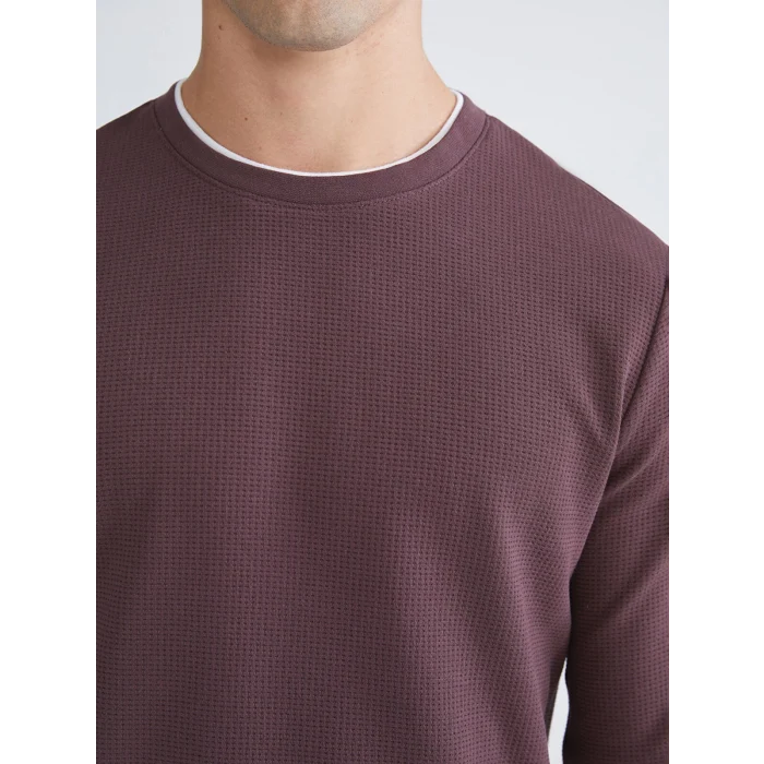 LCWAIKIKI Classic Mürdüm Uzun Kollu Dokulu Erkek Tişört