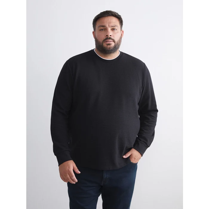 LCWAIKIKI Classic Siyah Uzun Kollu Dokulu Erkek Tişört