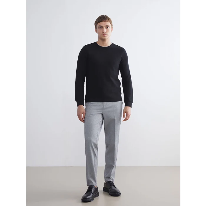 LCWAIKIKI Classic Siyah Uzun Kollu Dokulu Erkek Tişört