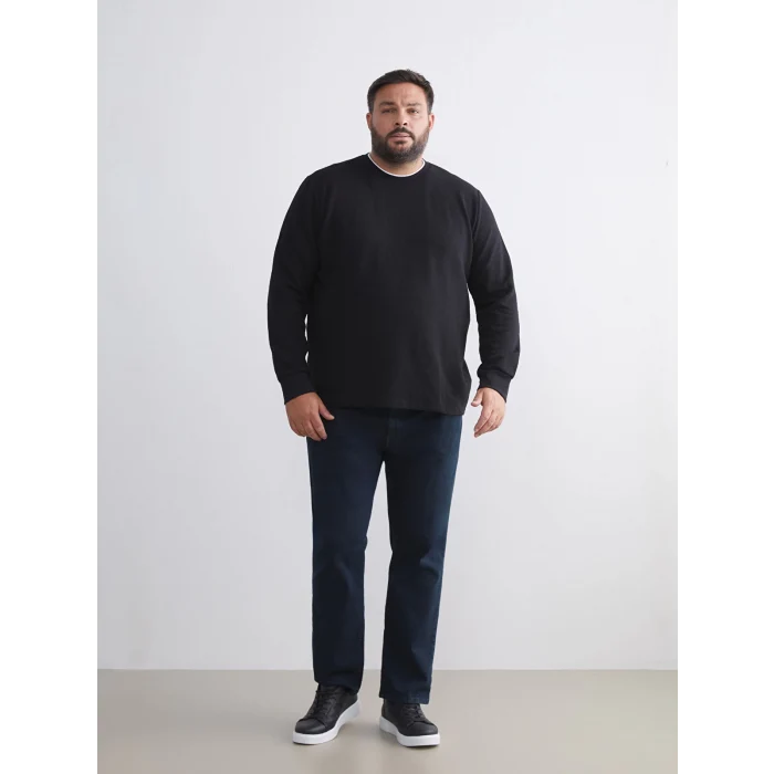 LCWAIKIKI Classic Siyah Uzun Kollu Dokulu Erkek Tişört