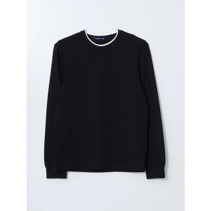 LCWAIKIKI Classic Siyah Uzun Kollu Dokulu Erkek Tişört