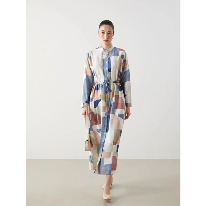 LCWAIKIKI Classic Karişik Hakim Yaka Desenli Kadın Gömlek Elbise