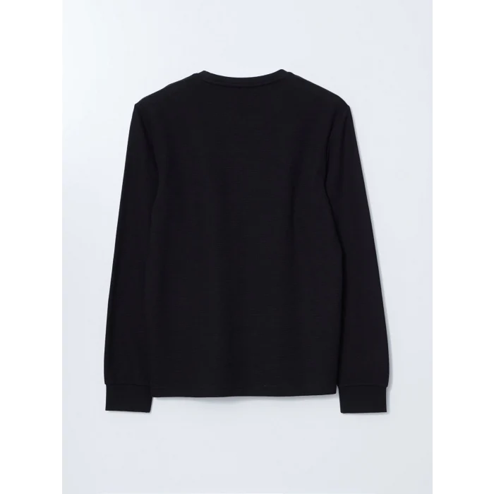 LCWAIKIKI Classic Siyah Uzun Kollu Dokulu Erkek Tişört