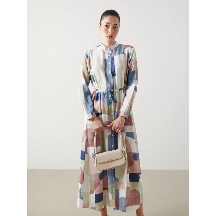 LCWAIKIKI Classic Karişik Hakim Yaka Desenli Kadın Gömlek Elbise