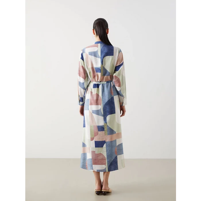 LCWAIKIKI Classic Karişik Hakim Yaka Desenli Kadın Gömlek Elbise