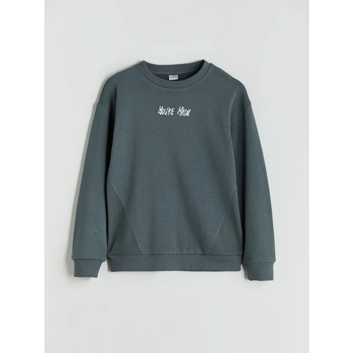 LCW Kids Gri Bisiklet Yaka Baskılı Erkek Çocuk Sweatshirt