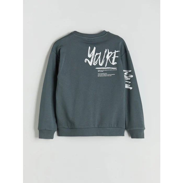 LCW Kids Gri Bisiklet Yaka Baskılı Erkek Çocuk Sweatshirt