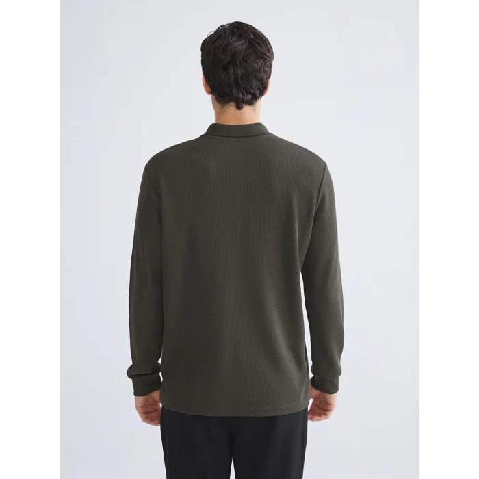 LCWAIKIKI Classic Haki Polo Yaka Uzun Kollu Erkek Sweatshirt