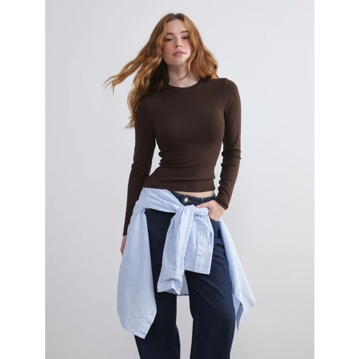 XSIDE Kahverengi Bisiklet Yaka Kadın Body